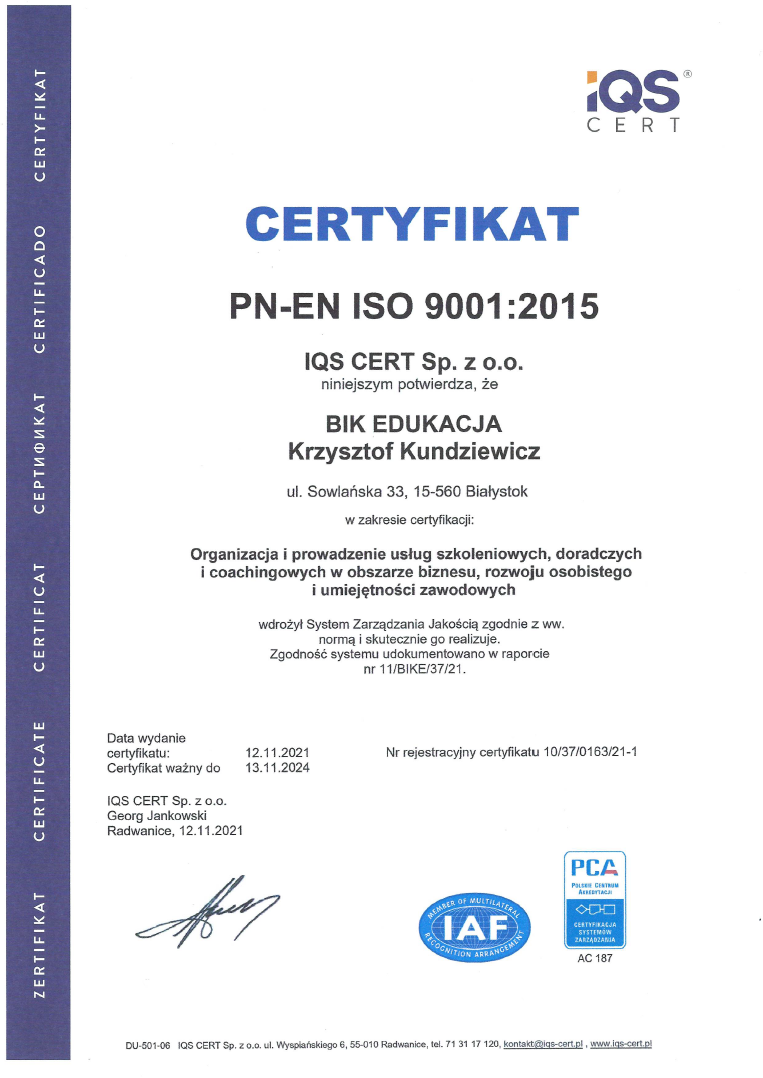 BIK Edukacja - ISO 9001:2015