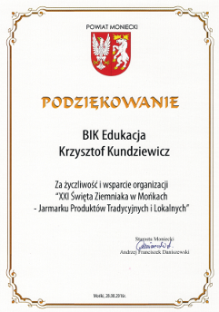 Powiat Moniecki podziękowanie